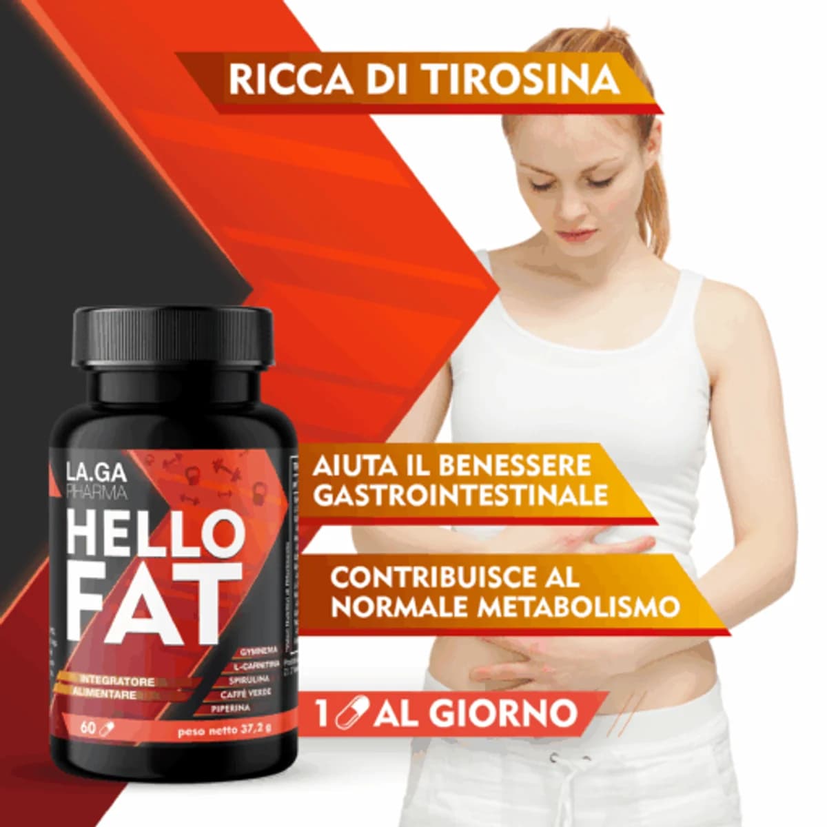 LAGA Pharma Hello Fat Burning Supplement with Spirulina from ITALY thumbnail 3