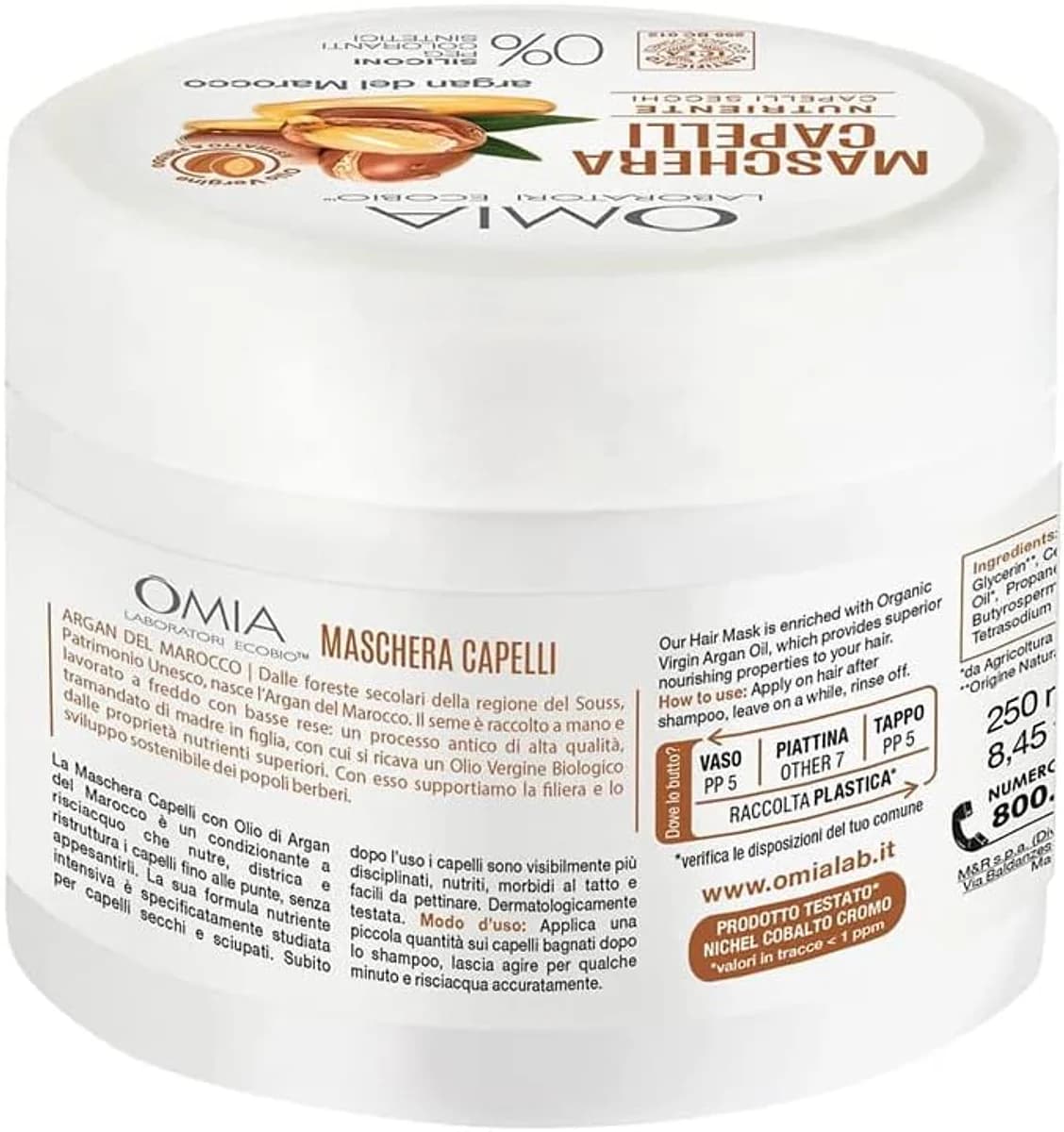 Omia Eco-Bio Pure Argan Oil Deep Nourishing Hair Mask 250ml thumbnail 2