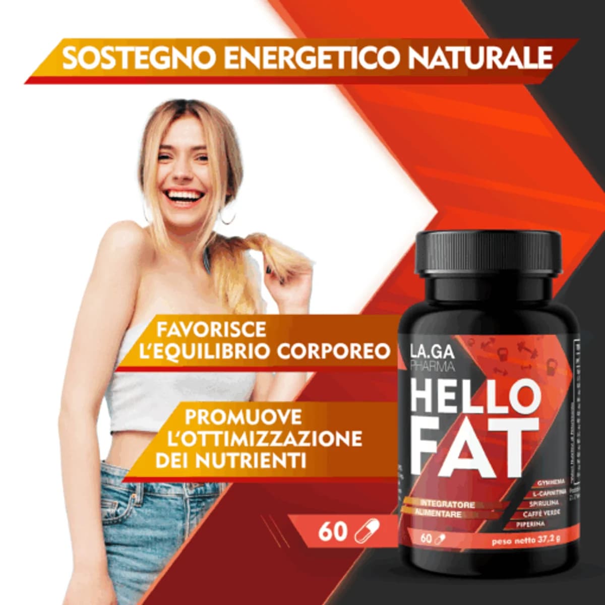 LAGA Pharma Hello Fat Burning Supplement with Spirulina from ITALY thumbnail 2
