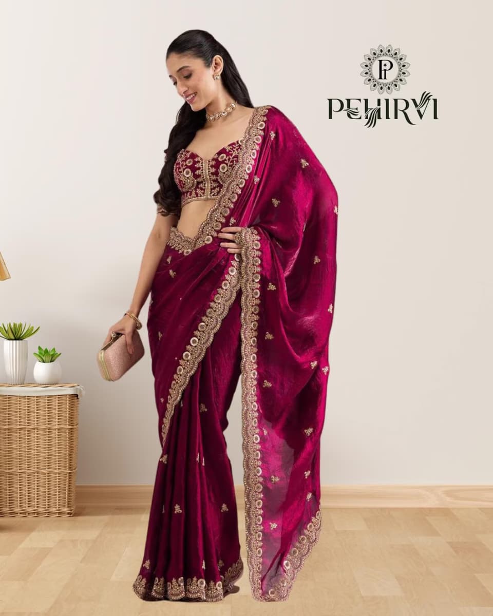 Stylish Purple Silk Saree with Embroidery Sequence Work thumbnail 3