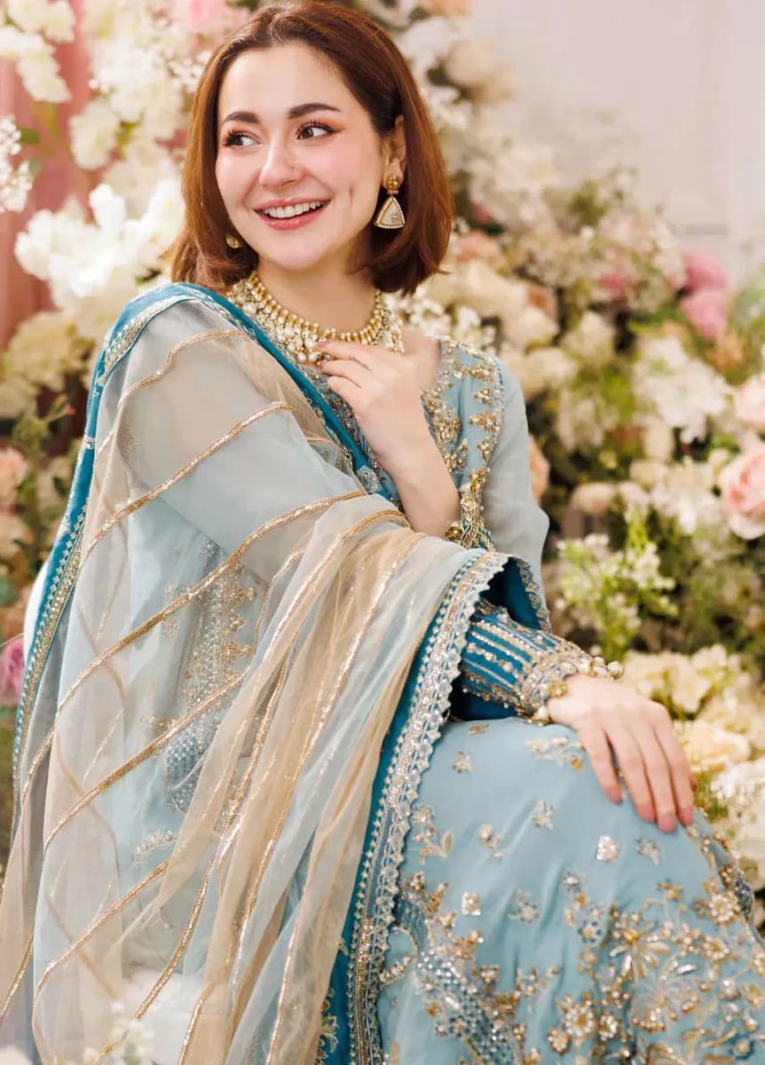 Sky Blue Chiffon Tilla Sequin Stitched Pakistani Party Wear Suit thumbnail 3