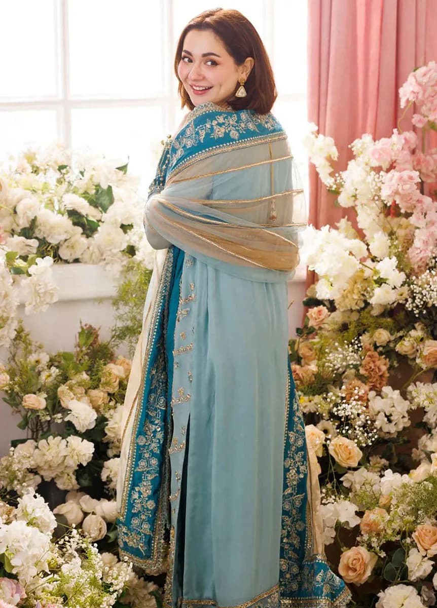 Sky Blue Chiffon Tilla Sequin Stitched Pakistani Party Wear Suit thumbnail 4