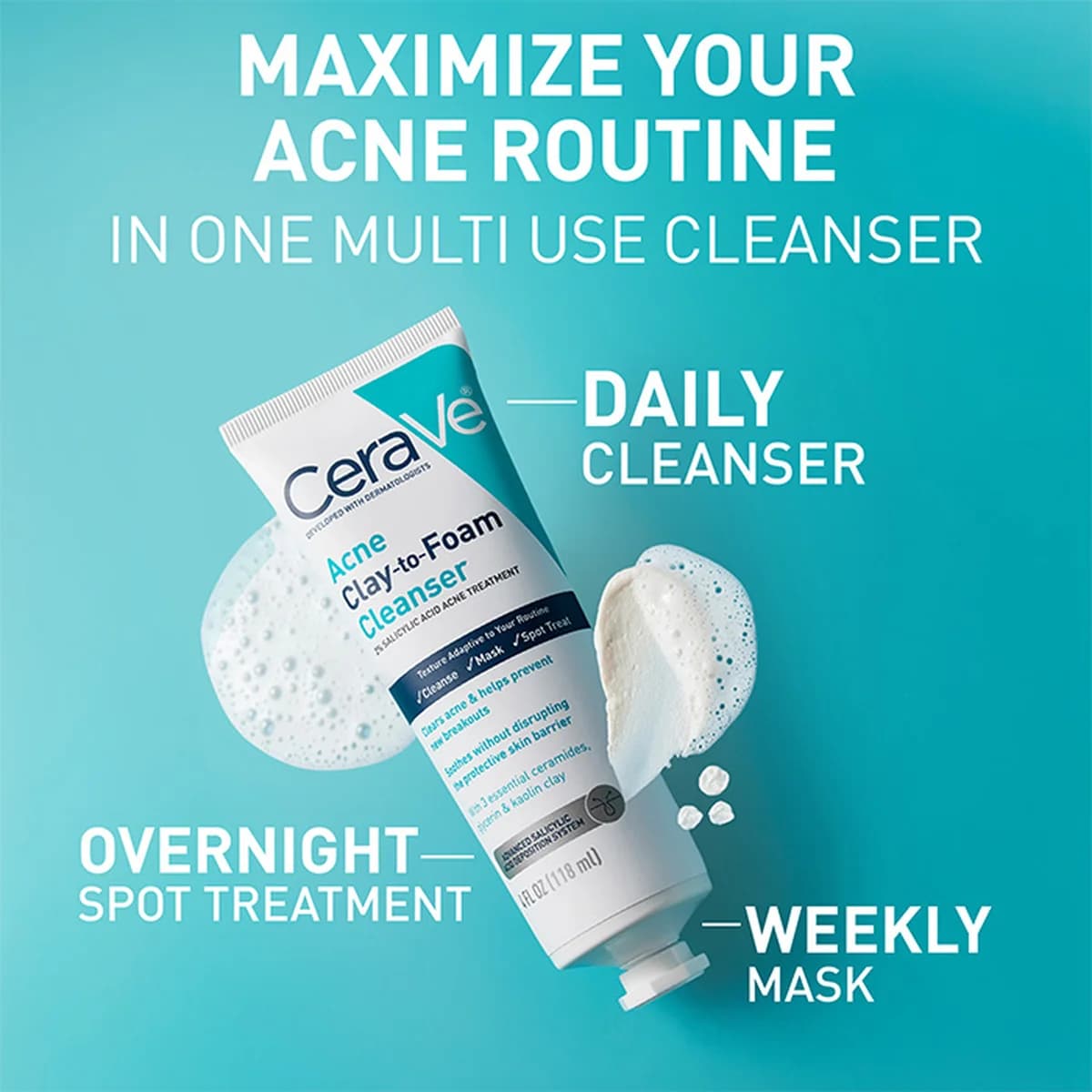 Cerave Acne Clay To Foam Cleanser For Acne-Prone Skin thumbnail 8