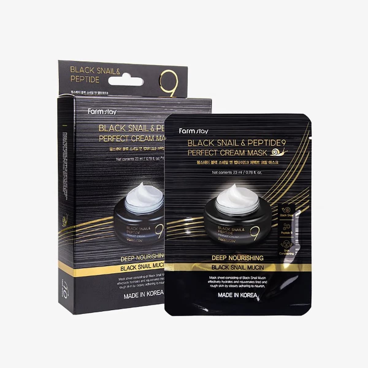 farmstay Black Snail & Peptide9 Perfect Cream Mask - 1box-10sheets