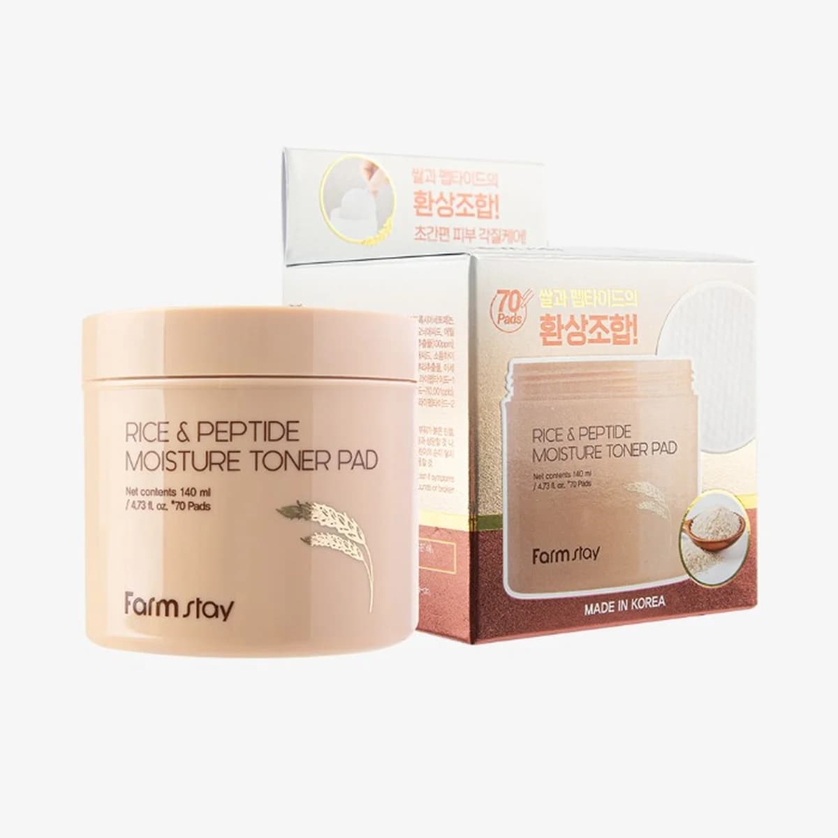 farmstay Rice & Peptide Moisture Toner Pad - 140ml-70-piece