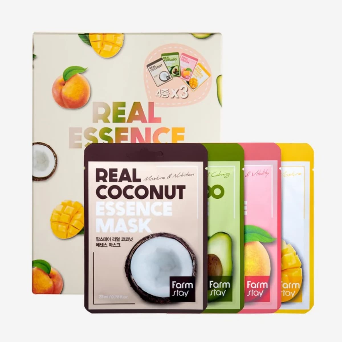 farmstay Real Essence Mask Pack 1 Box 12 Pieces Combo Pack ver1