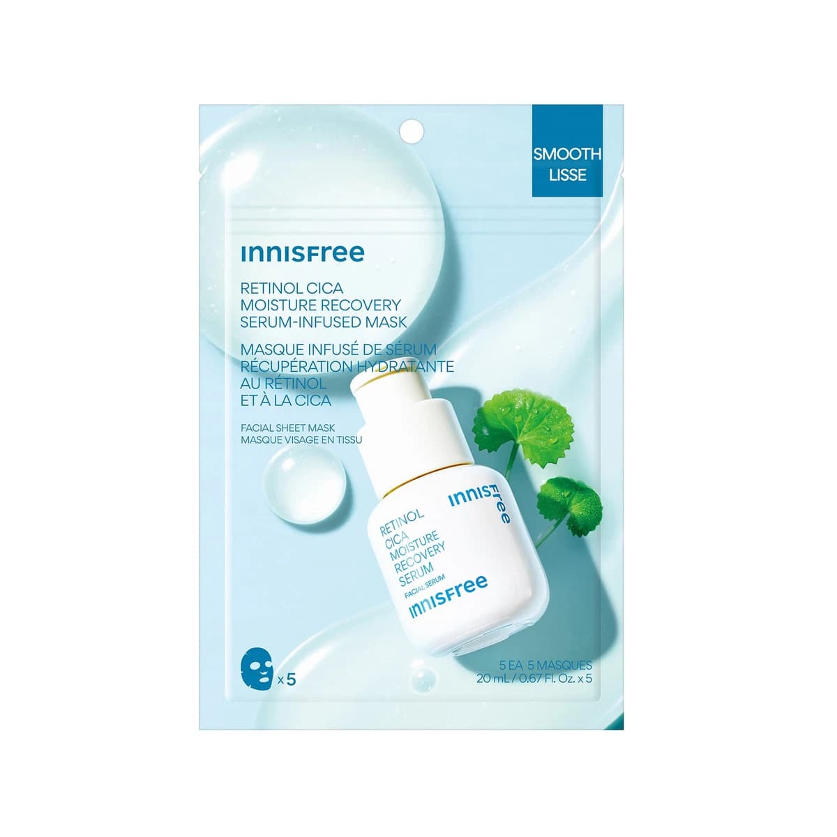 innisfree Serum-Infused Sheet Mask 5 Pack - Retinol Cica Recovery - 22mL