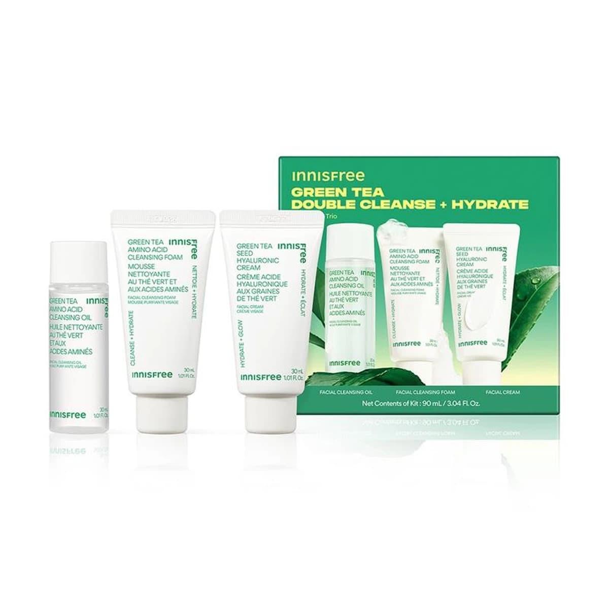 innisfree Green Tea Mini Double Cleanse + Hydrate Trio - 90mL
