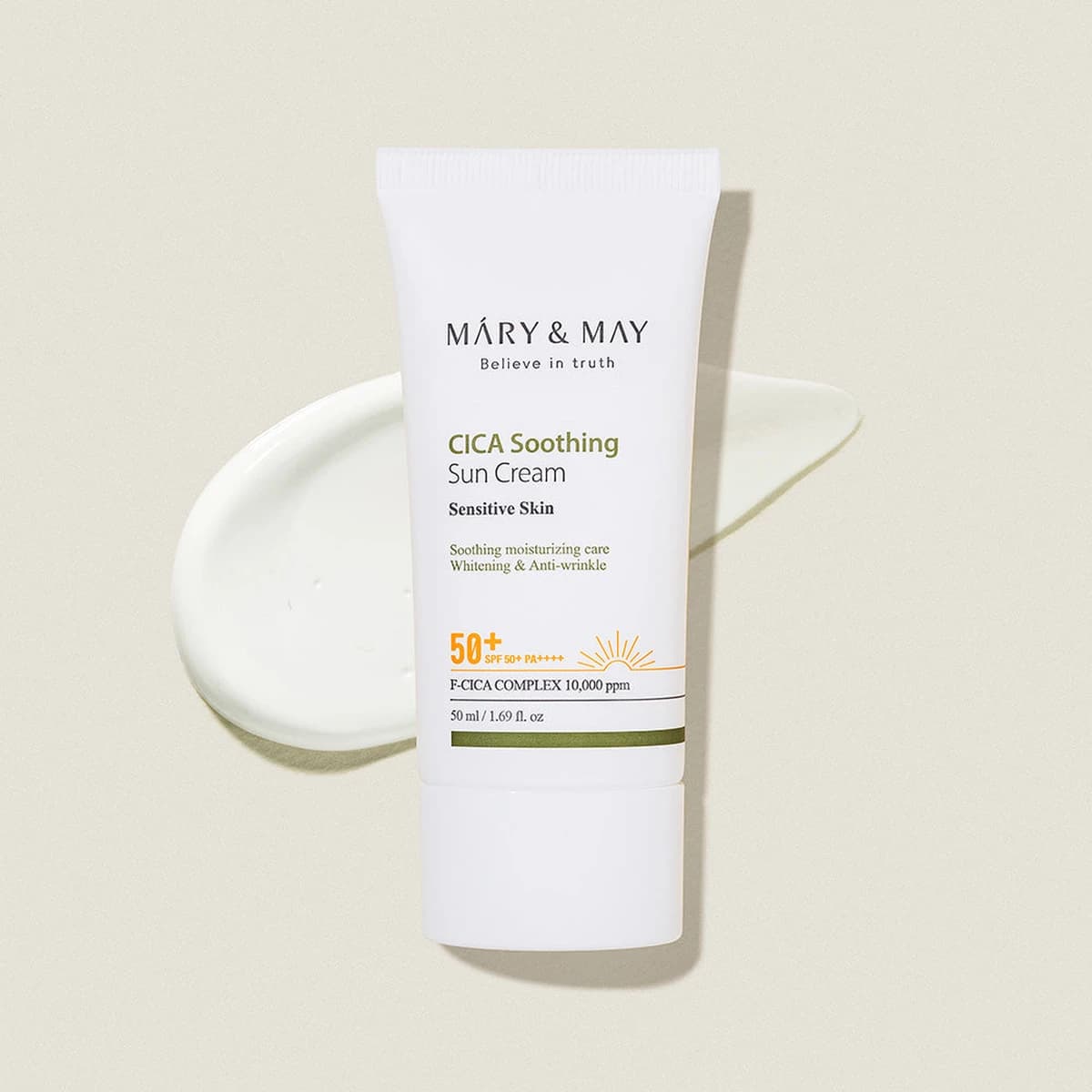 mary & may Vegan CICA Soothing Sun Cream SPF50+ PA++++ - 50mL