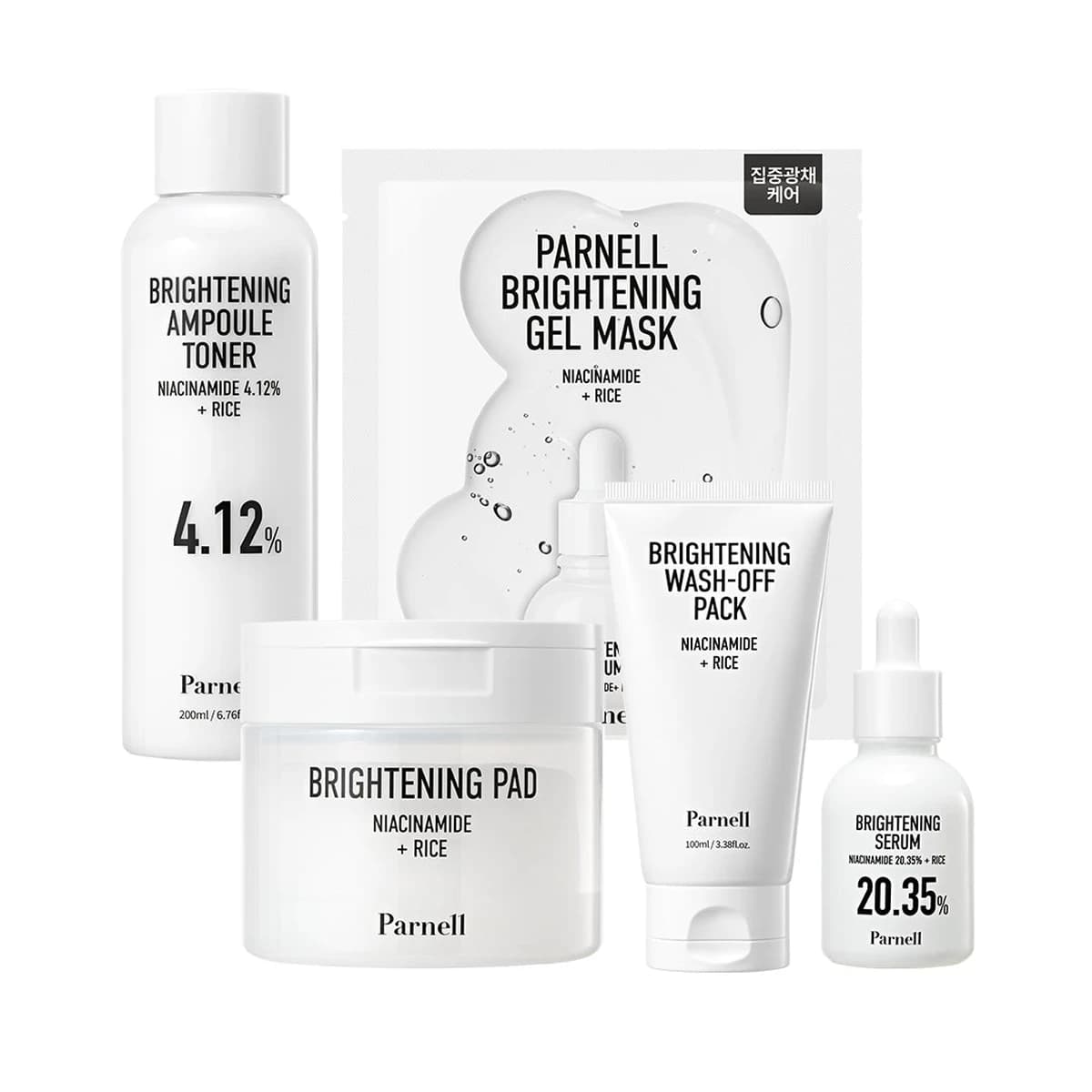 parnell Niacinamid Brightening Care Full Set - Toner + Serum + Gel Mask + Wash-Off Pack + Pad