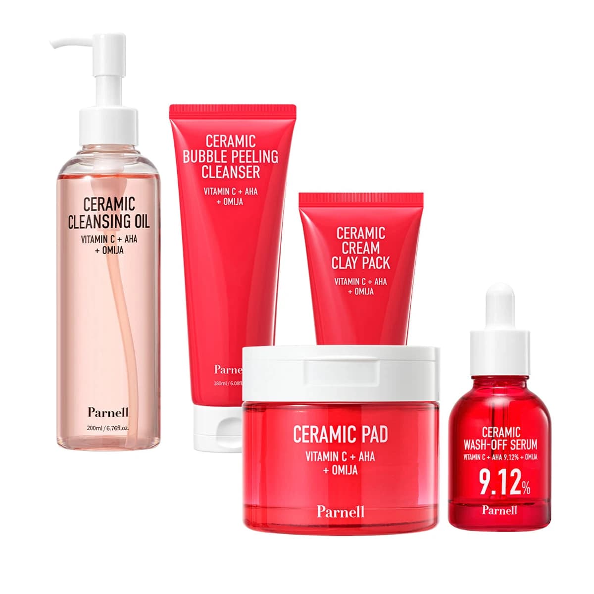 parnell Aha Omija Exfoliating Care Full Set - Oil + Cleanser + Serum + Clay Pack + Pad + Spray