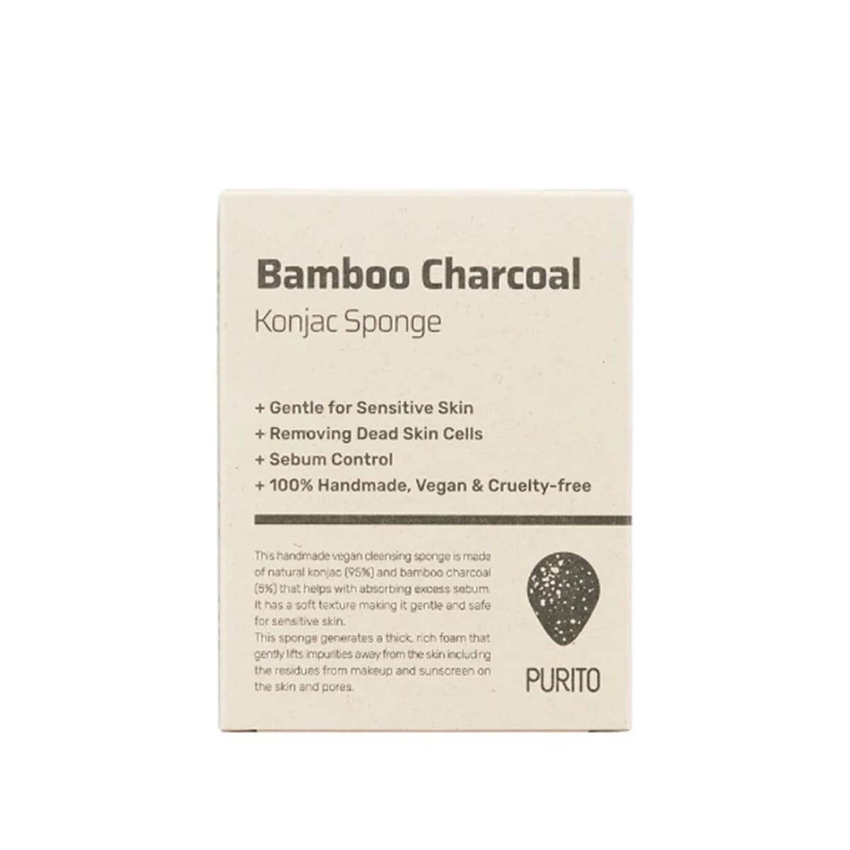 purito Bamboo Charcoal Konjac Sponge - 1ea