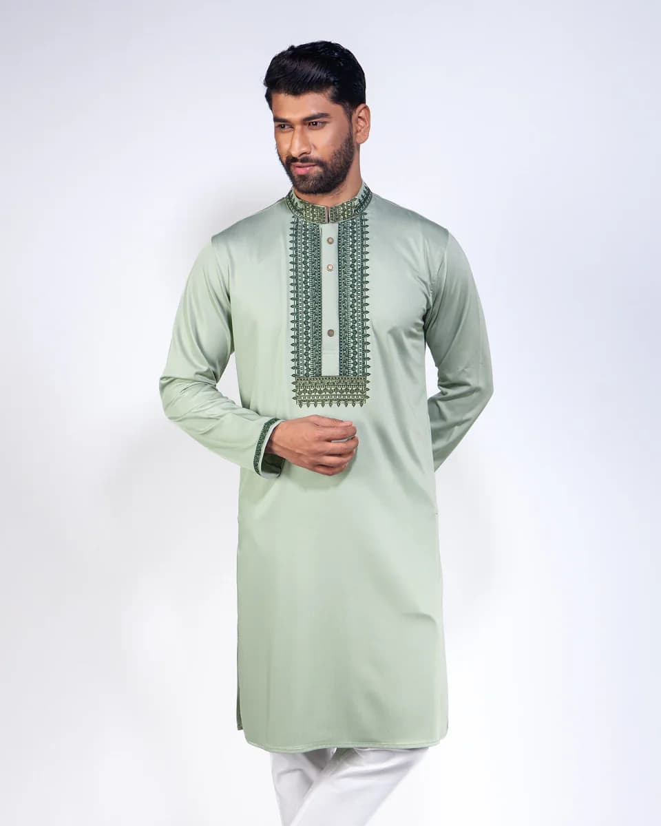 Olive Green Tencel Panjabi for Men – Regular Fit