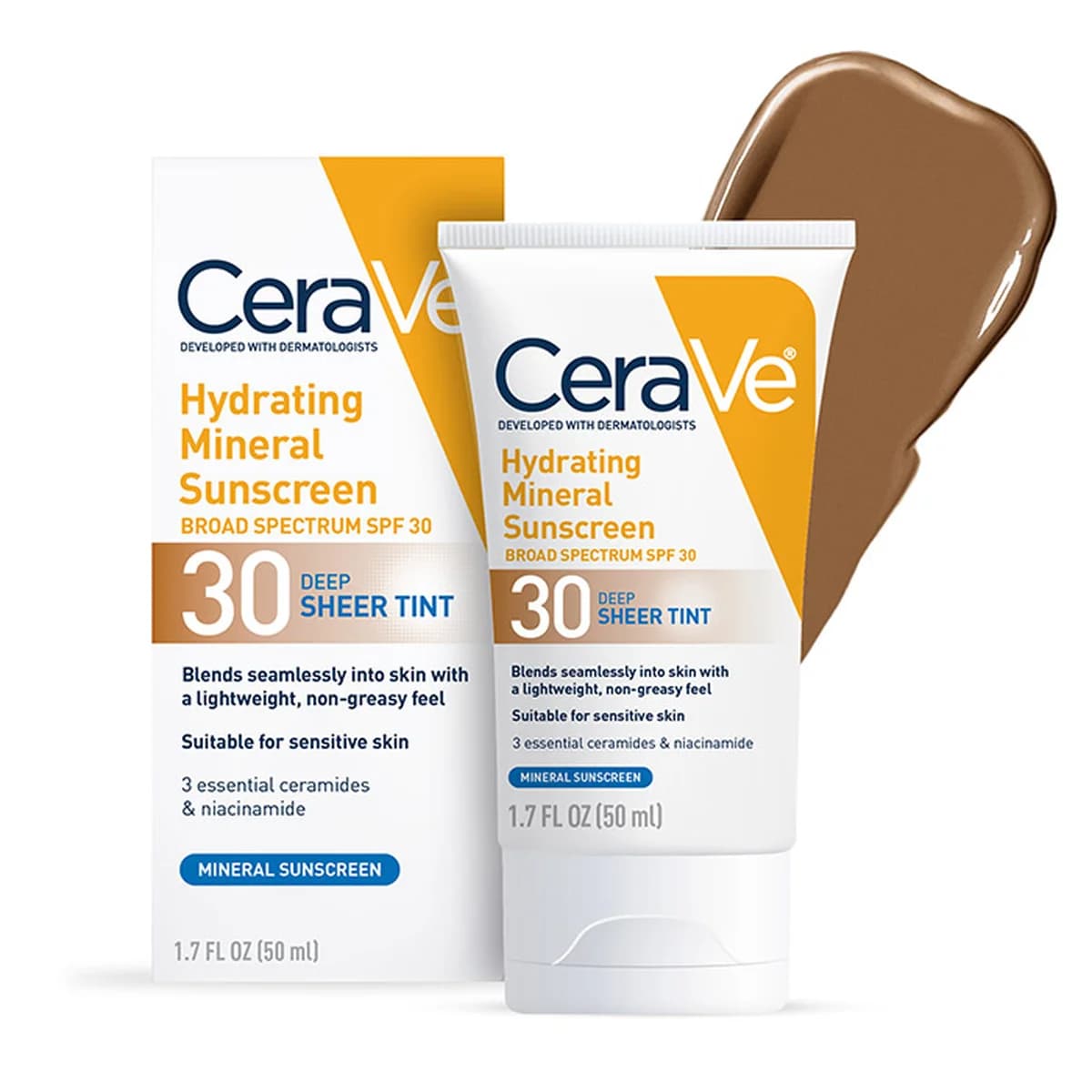 Cerave Hydrating Mineral Sunscreen SPF 30 Face Sheer Tint, Shade: Deep For All Skin Types