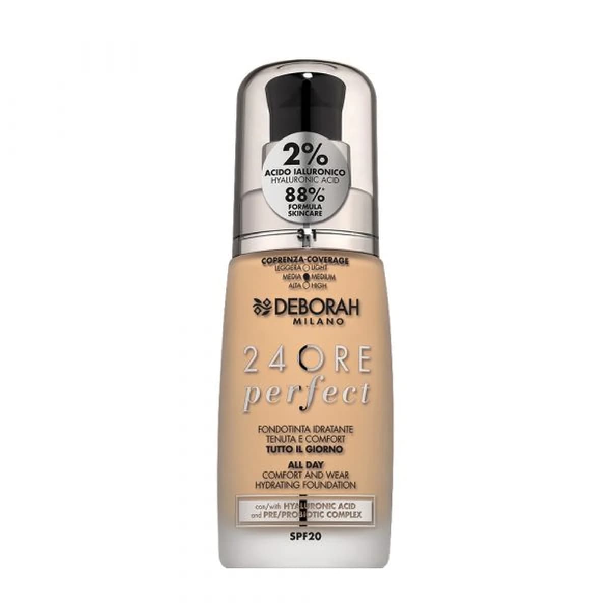 Deborah Milano 24ORE PERFECT FOUNDATION WITH HYALURONIC ACID - 3.1 Light Gold