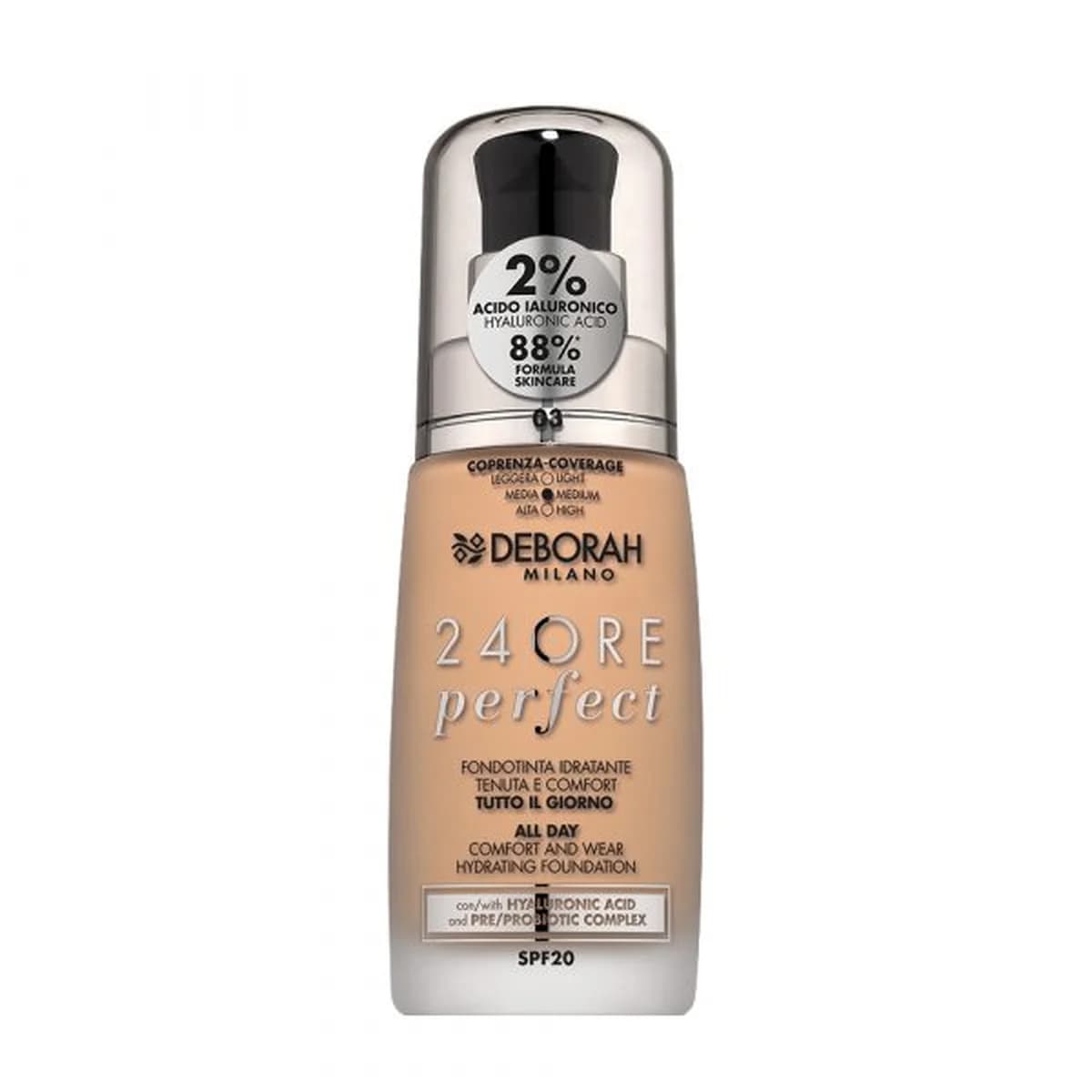Deborah Milano 24ORE PERFECT FOUNDATION WITH HYALURONIC ACID - 3 Caramel Beige
