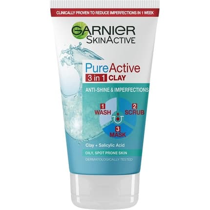 Garnier Pure Active 3in1 Clay Mask Wash Scrub 150ml