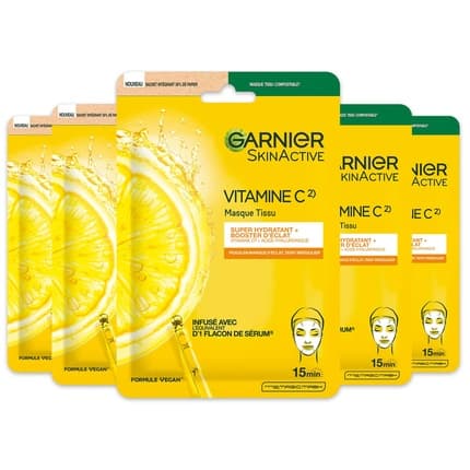 Garnier SkinActive Vitamin C Tissue Mask Serum Booster Radiance Set Of 5
