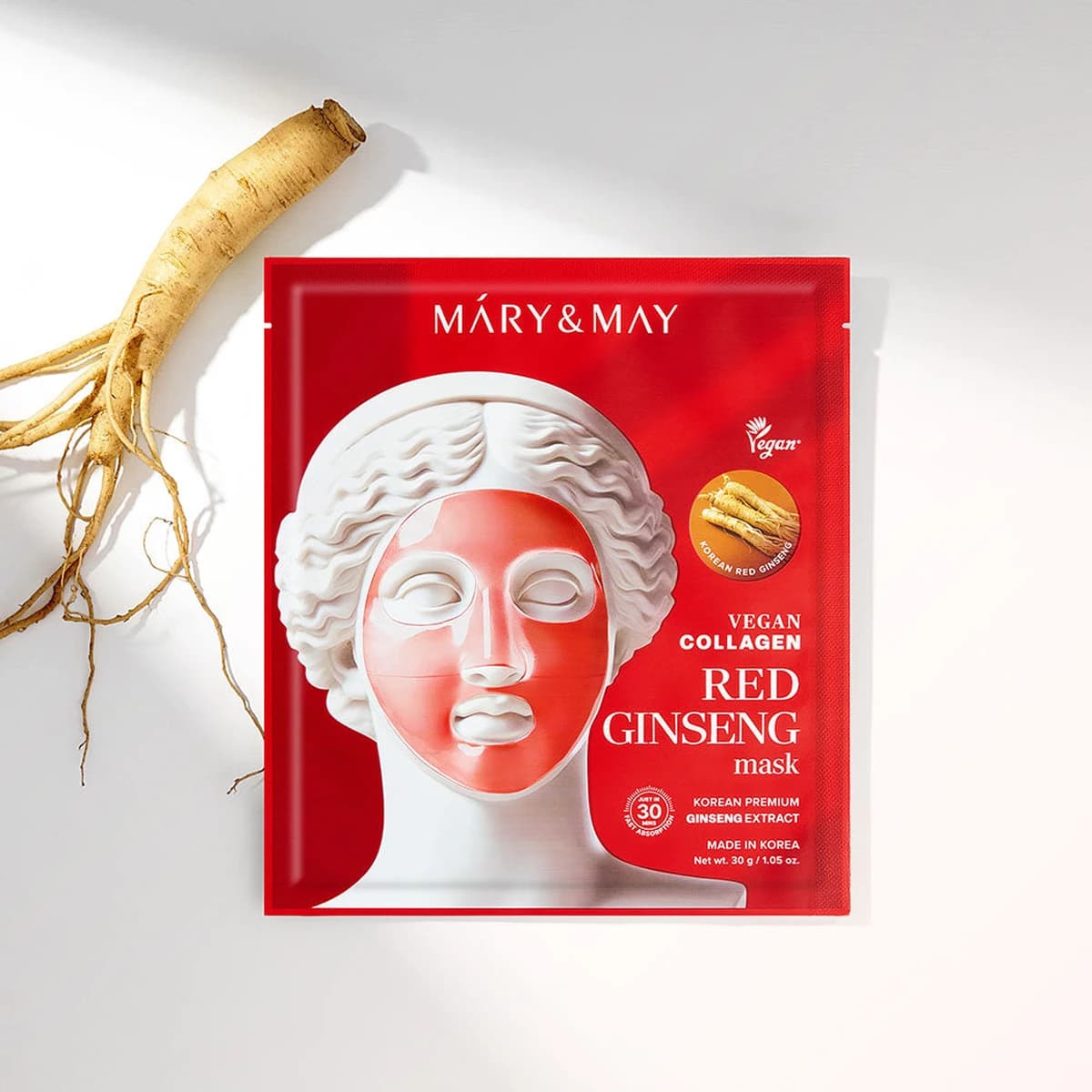 mary & may Vegan Collagen Red Ginseng Mask - 30g*4ea