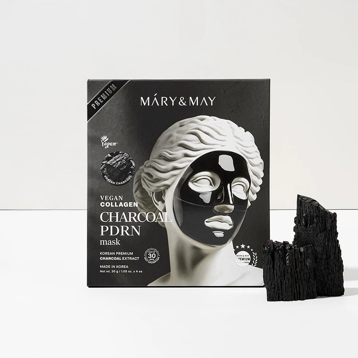 mary & may Vegan Collagen Charcoal PDRN Mask - 30g*4ea