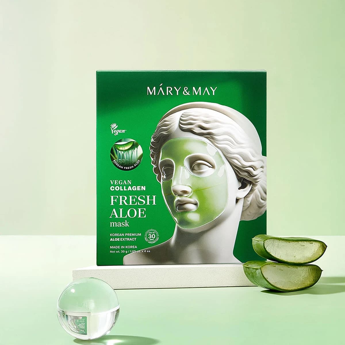 mary & may Vegan Collagen Fresh Aloe Mask - 30g*4ea