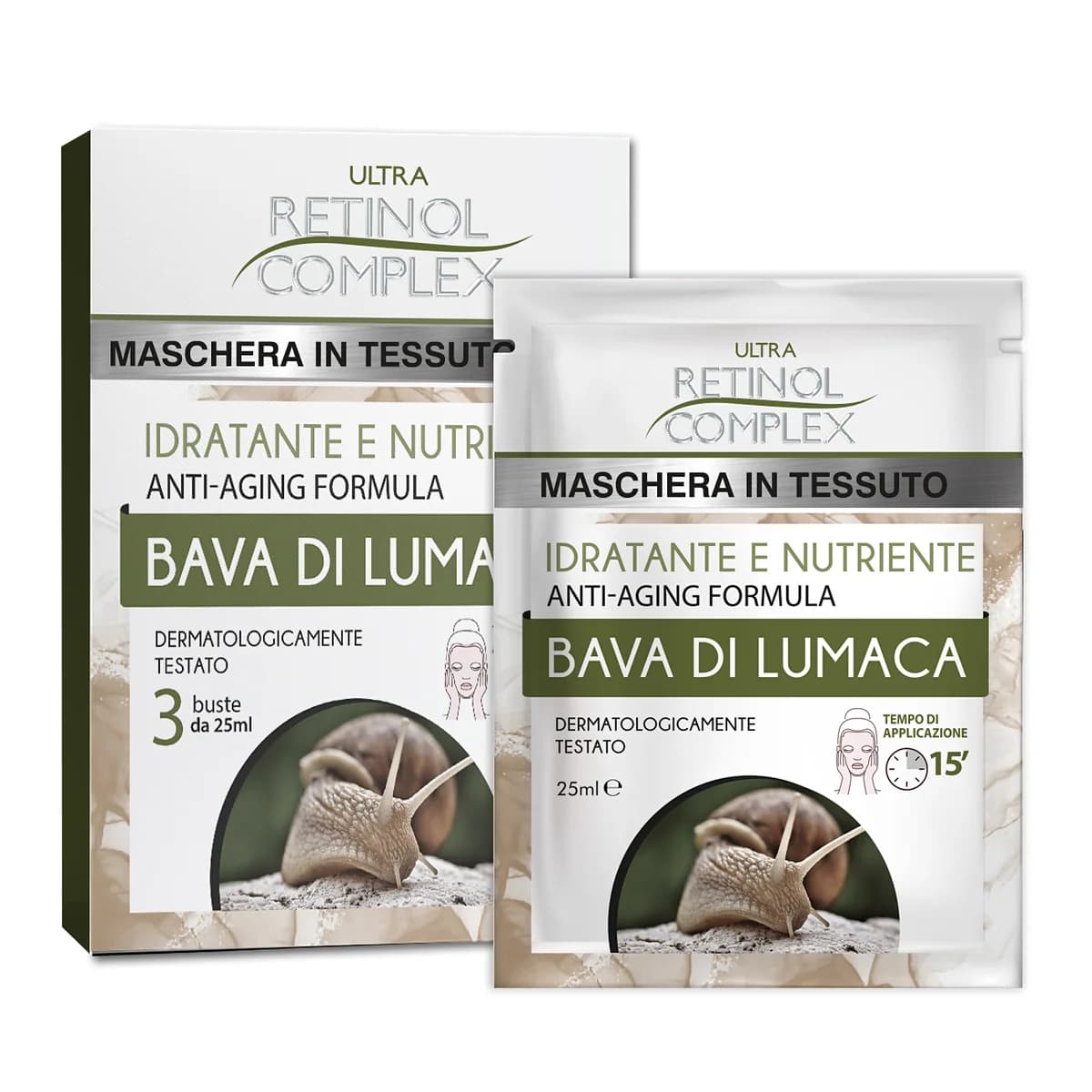 Retinol Complex CONFEZIONE MASCHERA IN TESSUTO BAVA DI LUMACA 3 BUSTE da 25ml
